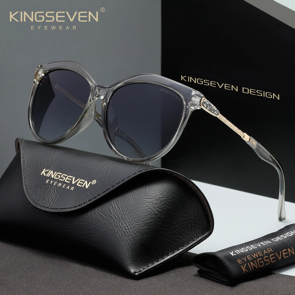 KINGSEVEN Casual Women Sunglasses Driving UV400 Polarized Protective Fashion Glasses Luxury Cat Eye Round Large Eyewear Frames