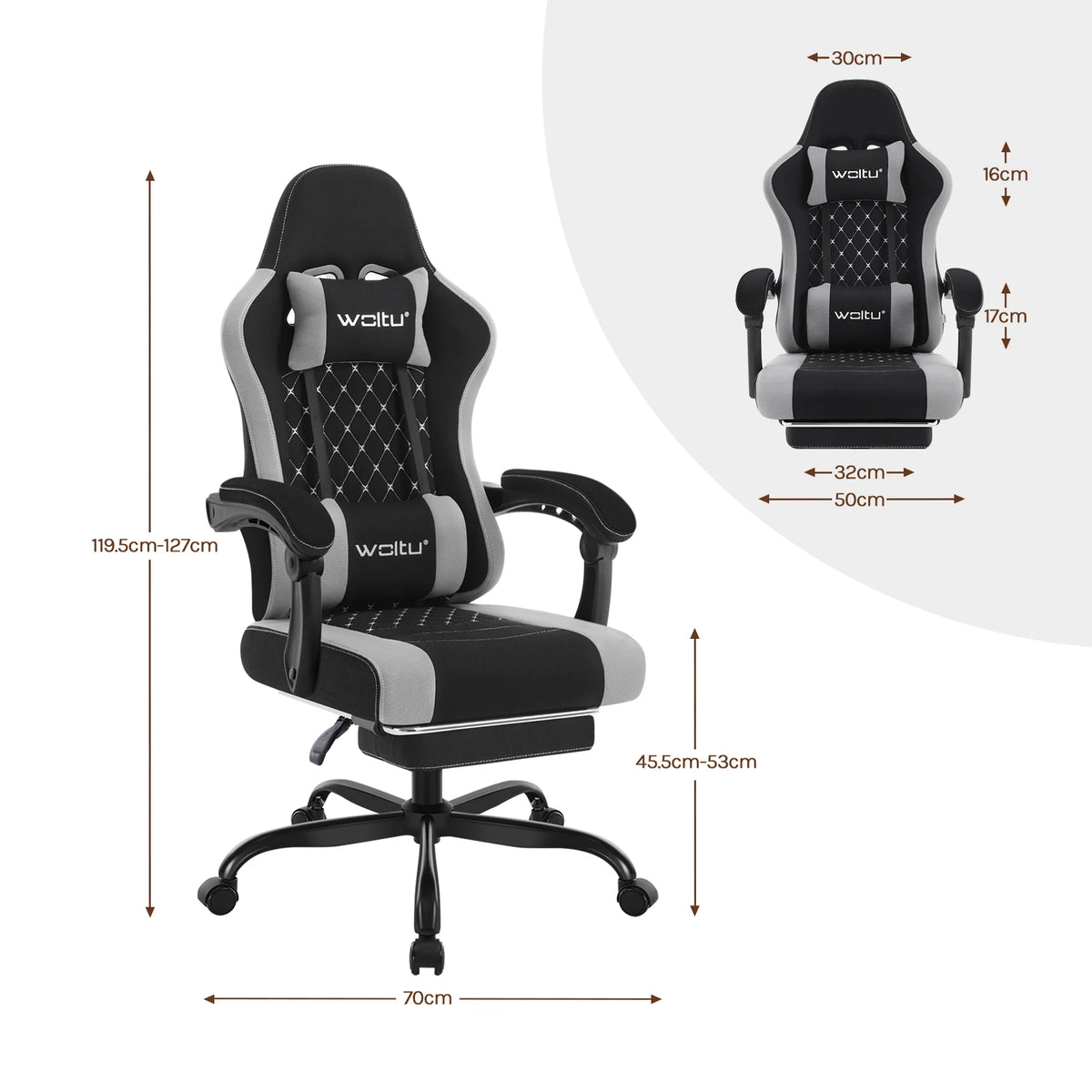 Cadeira de computador giratória WOLTU com função de massagem, cadeira de escritório ergonómica com almofada e apoio para os pés, cadeira gaming ajustável em altura
