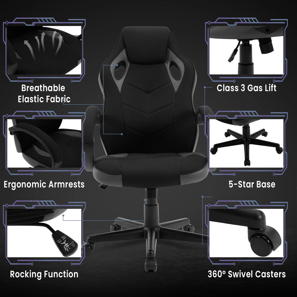 WOLTU Ergonomic Gaming Chair High Back Office Computer Chair with Adjustable Height, 360° Swivel, Reclining Tilt, Racing Style Executive Desk Chair