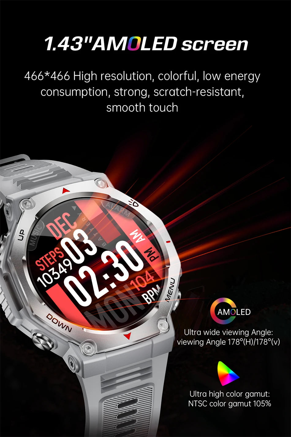 T-Rex 3 Military Smartwatch for Men  GPS Sports Tracker, 5ATM Waterproof, Heart Rate Monitor & Bluetooth Calling