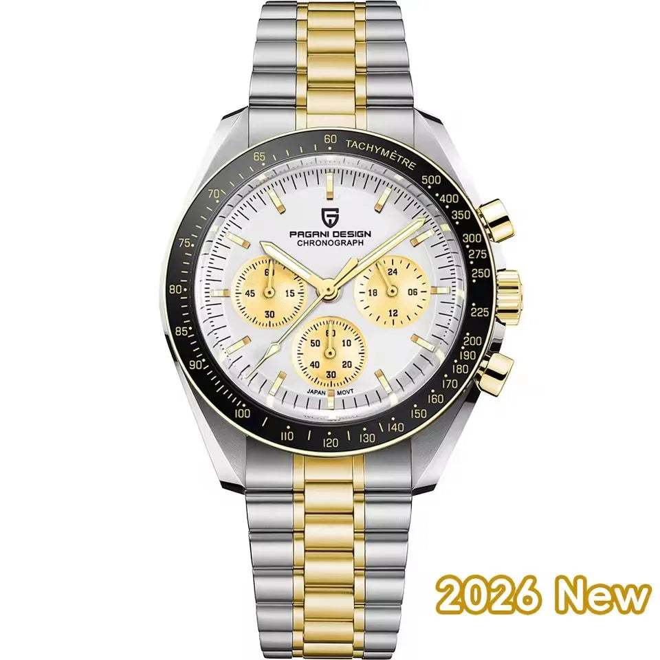 PAGANI DESIGN Moon Men's Watches Gold Luxury Quartz Watch Men Speed Sports Chronograph AR Sapphire Waterproof Luminous Man Gift