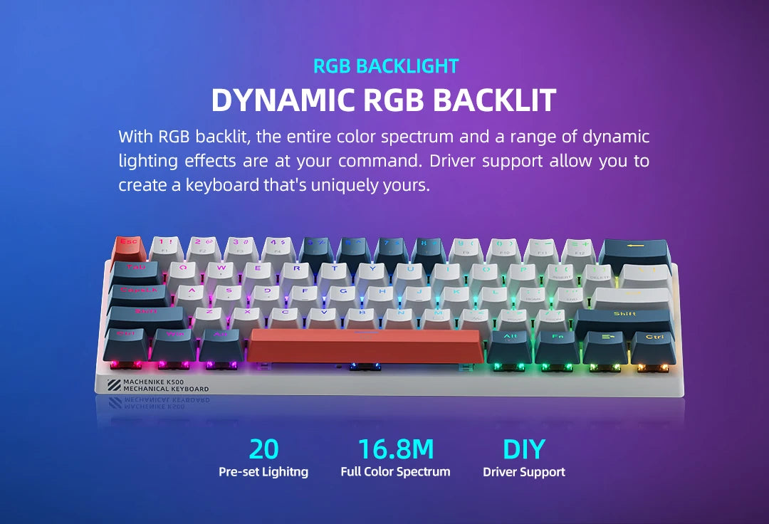 K500-B61 Machenike mini mehanička tipkovnica, format 60%, 61 tipka, gaming tipkovnica, žična, potpuno hot-swappable, RGB pozadinsko osvjetljenje