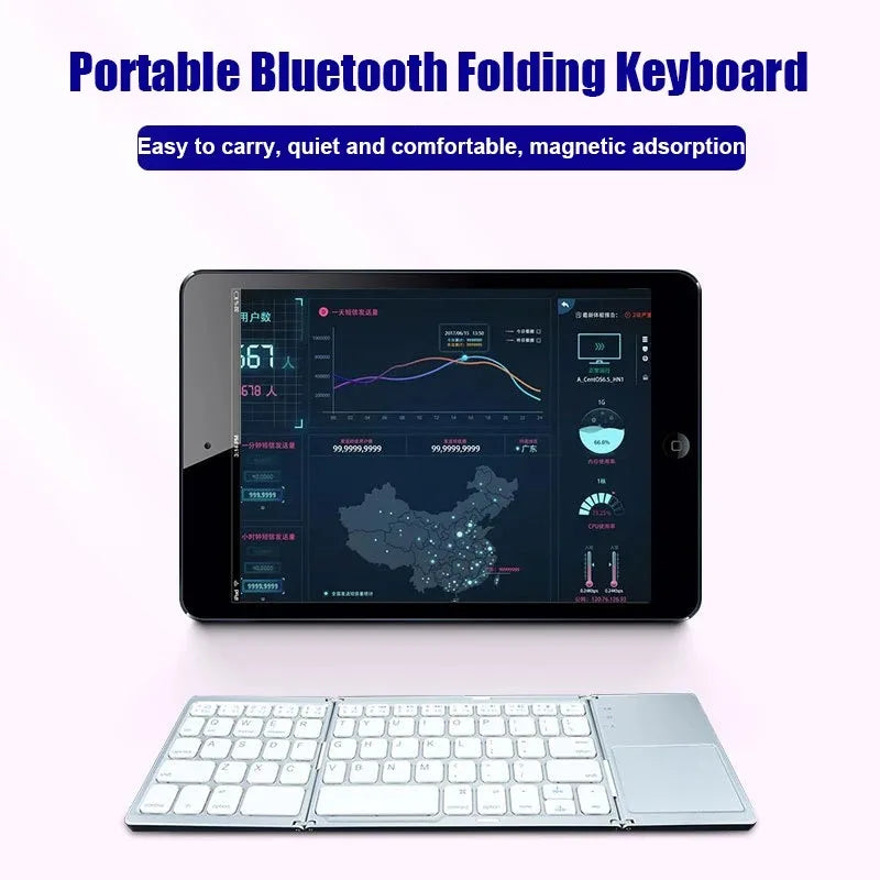 Three Bluetooth Keyboard with Touchpad Tri-fold Keyboard Mini Keyboard Rechargeable Keyboard for PC Windows Android IOS Mac