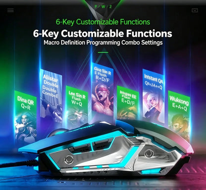 Mouse RGB dual-mode cablato e wireless 2.4G, mouse gaming ricaricabile silenzioso, mouse regolabile 3600 DPI per laptop