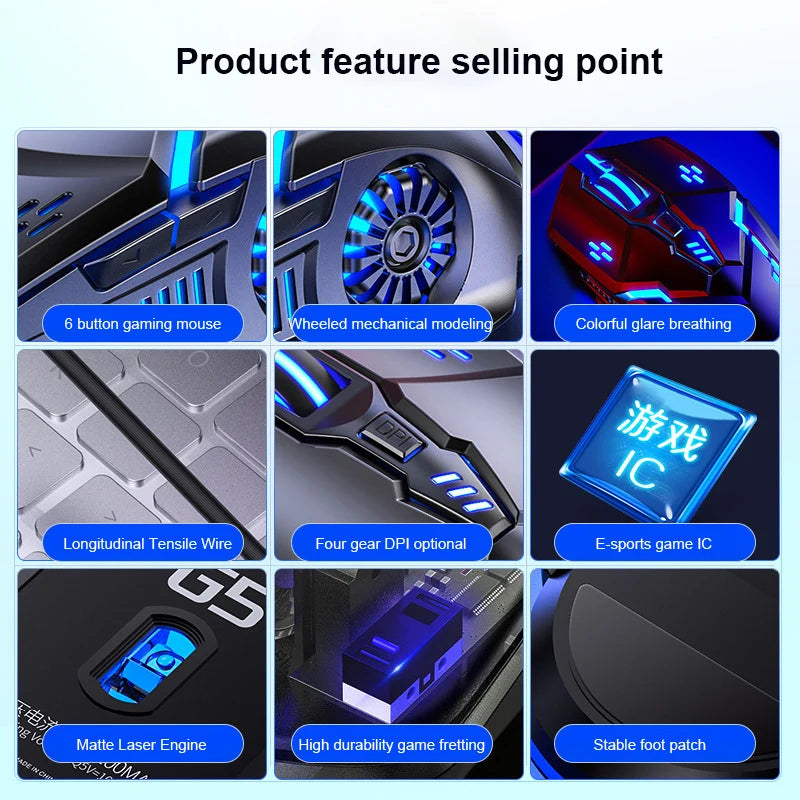 G5 Wired Gaming Mouse RGB Backlight 3200 DPI Silent USB Mouse with 6 Buttons, Ergonomic Gaming Mouse for PC Laptop Computer