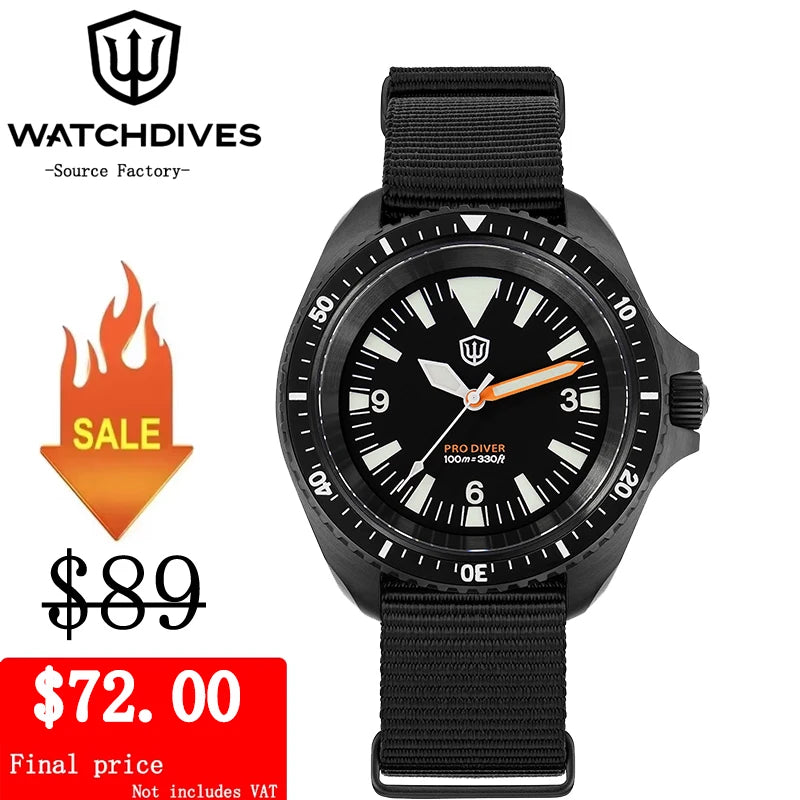 Watchdives WD1980 V3 38mm Men Watch Vintage VH31 Ronda 515 Sweep Seconds Quartz Movement Watches Luminous Sapphire Wristwatch