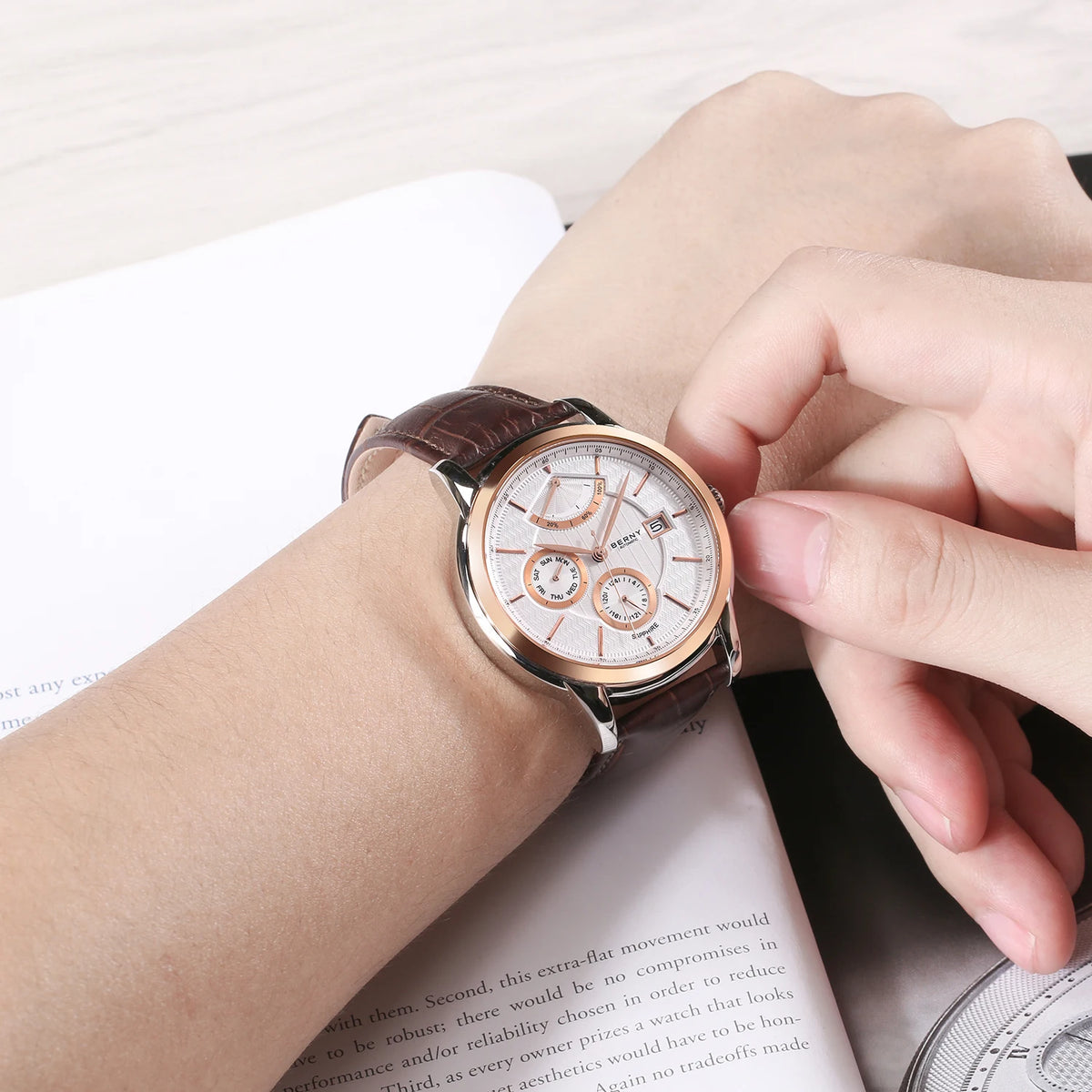 BERNY Luxury Automatic Watches for Men Fashion Elegant Mechanical Wristwatch Sapphire Date Week High-end Men's Dress Watch