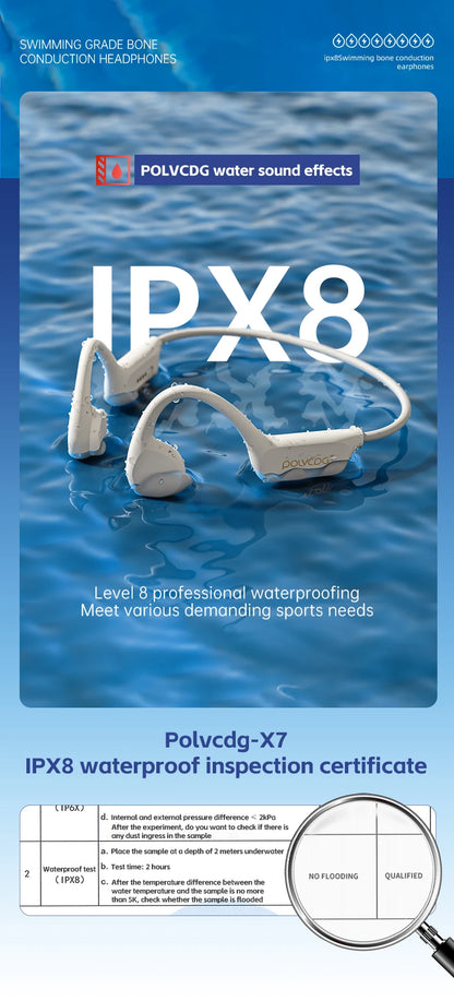 POLVCDG X7 Bone Conduction Headphones Bluetooth 5.3 IPX8 Waterproof Swimming Headset with 32GB MP3 Memory & Microphone