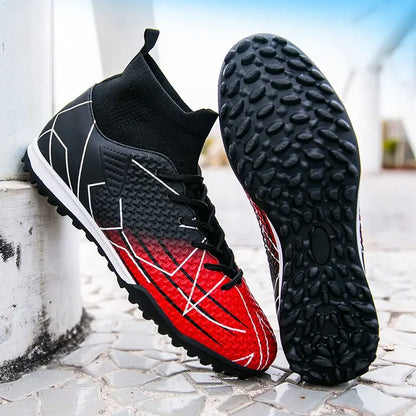 New Professional High Top Football Shoes Artificial Grass Leather Youth Students Training Soccer Shoes for Men And Women Sports