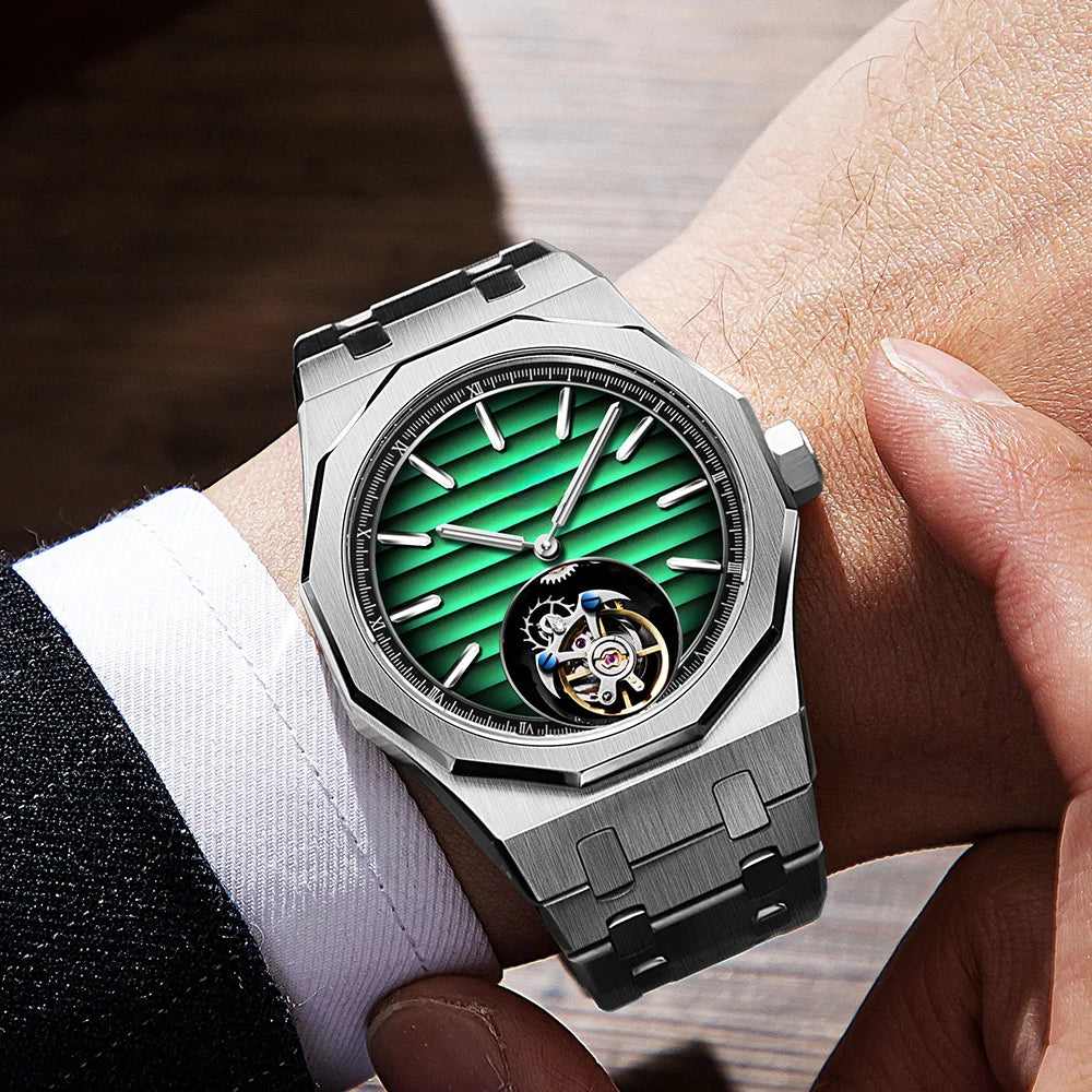 Raymondoya Men Flying Tourbillon Movement Mechanical Automatic Luxury Watches Wristwatches Skeleton Watch Brand For Man Sapphire