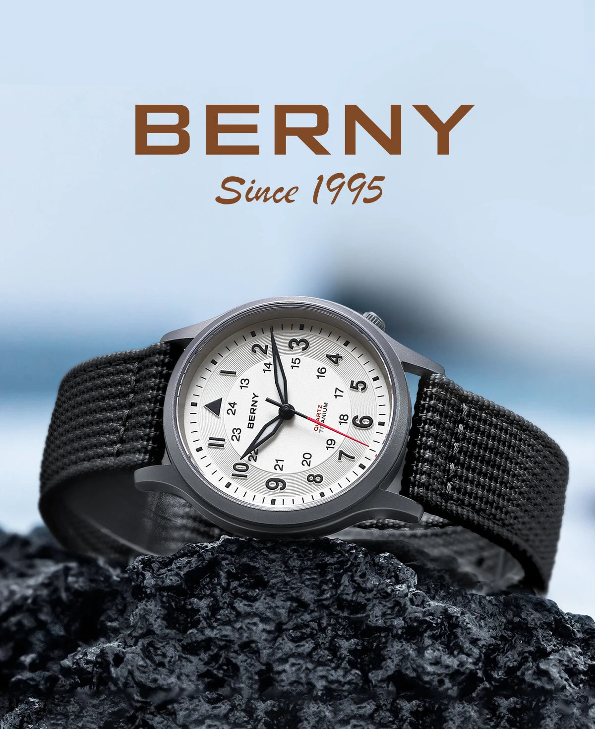 BERNY Titanium Watches for Men Classic Mens Field Watch Easy Read Outdoor Quartz Wristwatch Super Luminous Sapphire 5ATM