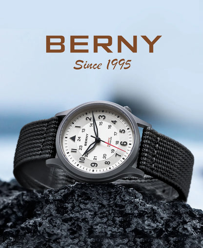 BERNY Titanium Watches for Men Classic Mens Field Watch Easy Read Outdoor Quartz Wristwatch Super Luminous Sapphire 5ATM