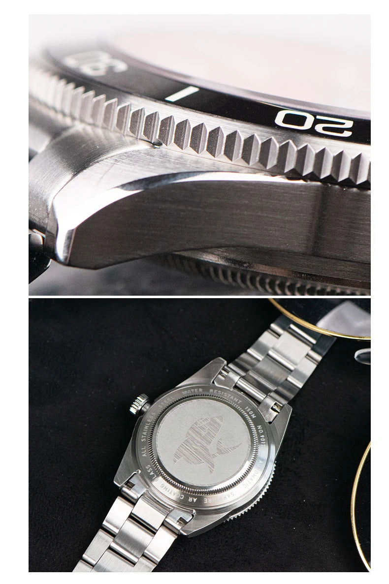 Upgraded Model Men's Automatic Watch Mechanical 3D Dimensional Luminous Watch Needle Ceramic Bezel 150 Meters Waterproof Diving