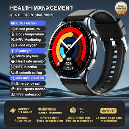 2025 Health Smartwatch for Xiaomi & Huawei ECG + PPG, Blood Pressure, SpO2, Body Analysis, Bluetooth Calling & NFC