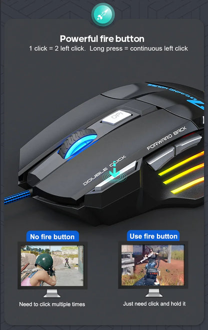 Mouse da gaming cablato USB a 4 tasti Generation, mouse da gaming ergonomico 2400DPI con retroilluminazione RGB e sensore ottico ad alta precisione