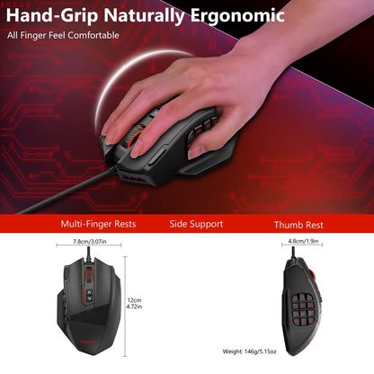 Mouse gaming programmabile E-YOOSO X-39, mouse RGB cablato con 18 pulsanti, 8 pesi removibili, 5 DPI, impugnatura ergonomica per computer