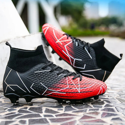 New Professional High Top Football Shoes Artificial Grass Leather Youth Students Training Soccer Shoes for Men And Women Sports