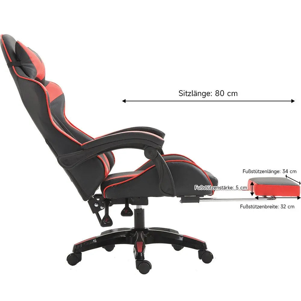 Ergonomic Gaming Chair with Lumbar Support, PU Leather Office Chair, Adjustable Height Computer Chair with Headrest, 360° Swivel