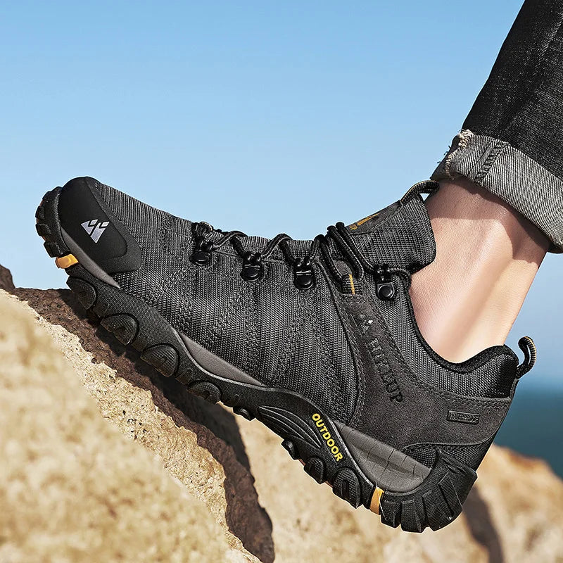 HIKEUP Celoroční pánské turistické boty pro outdoorové sporty z pravé kůže, odolné proti opotřebení, horolezecké boty s gumovou podrážkou, trekingové tenisky