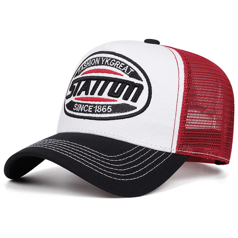 New Style Unisex Baseball Cap Classic STATION  Letter Pattern Mesh Cap Men and Women Breathable Streetwear Summer Trucker Hat