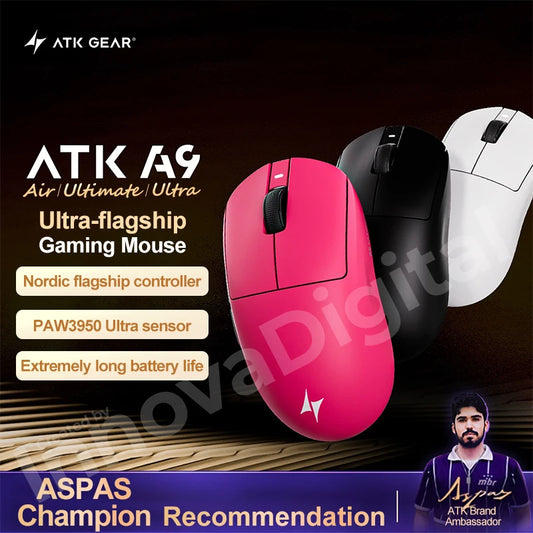 Ratón gaming inalámbrico ATK Dragonfly A9 Ultimate A9 Air PAW3950 ultraligero, ergonómico, e-sports, para gamer FPS, CSGO A9 Ultra