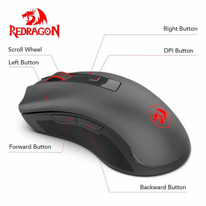 Redragon M652 Wireless Gaming Mouse, 2.4GHz Optical Wireless Mouse with USB Receiver, 5 Adjustable DPI Levels, Ergonomic Wireless Mouse for Gaming & Office