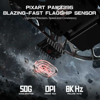 Mouse ATTACK SHARK R3 8KHz in lega di magnesio, sensore PixArt PAW3395, fino a 26000 DPI, 2.4G/BT/cablato, ultraleggero da 46g, per PC/Mac