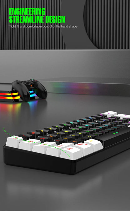 60% compact wired keyboard with 61 key membrane layout, RGB backlighting, ergonomic design, small and portable office computer