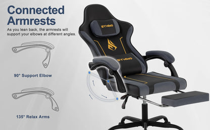 SYMINO Ergonomic Gaming Chair with Footrest, Latex Cushion Racing Style Gaming Chair, Adjustable Reclining Office Chair with Armrests & Wheels