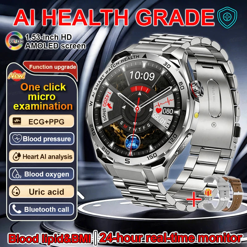 Smart Watch Men High-end Health Blood pressureblood oxygen lipids Uric acid Sapphire Smart watches Ai GPT Custom dial ECG 2026