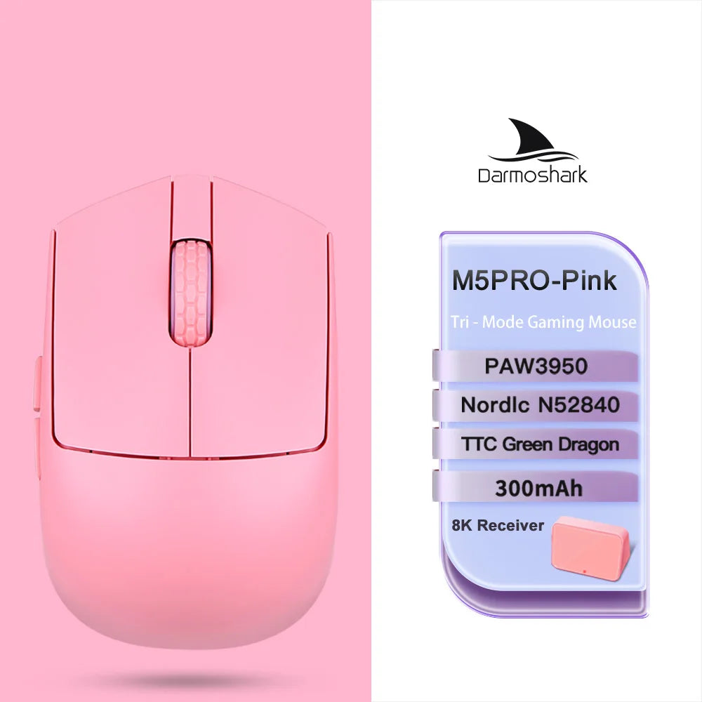 Mouse gaming wireless Darmoshark M5Air in fibra di carbonio forgiata 8K PAW3950 30K DPI per mani piccole, presa fingertip, macro di gioco, ultraleggero