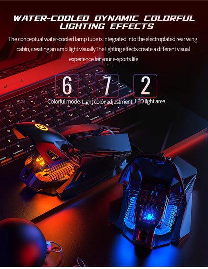 Przewodowa mysz gamingowa e-sportowa z podświetleniem RGB, regulowana czułość 200-7200 DPI, USB, do PC, laptopa i gier FPS