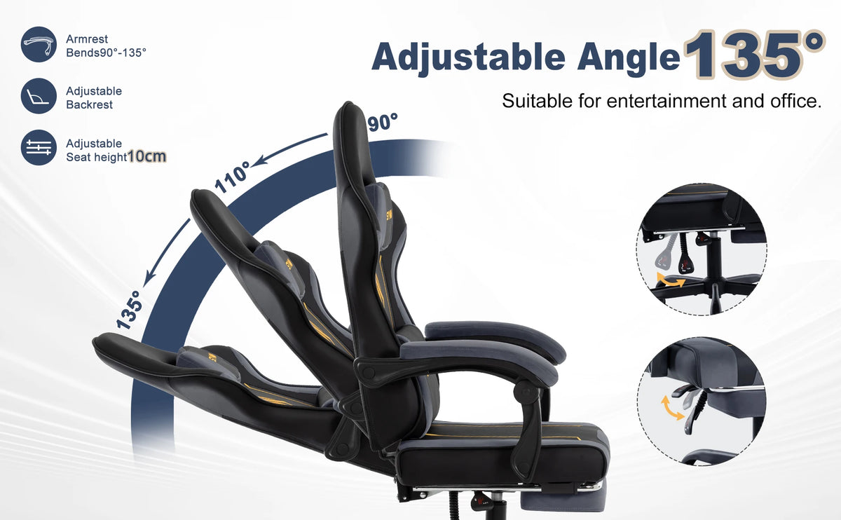 SYMINO Ergonomic Gaming Chair with Footrest, Latex Cushion Racing Style Gaming Chair, Adjustable Reclining Office Chair with Armrests & Wheels