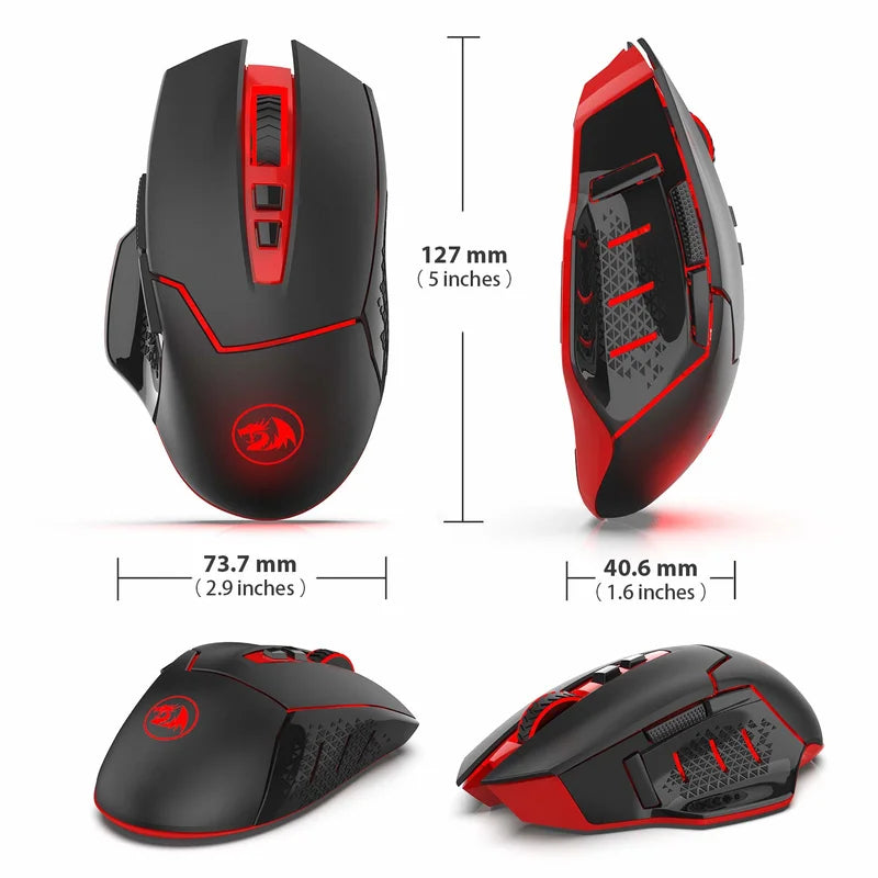 Ratón gaming inalámbrico Redragon M690-1 2.4Ghz con cambio de DPI, 2 botones laterales, 2400 DPI, diseño ergonómico, 8 botones - Negro
