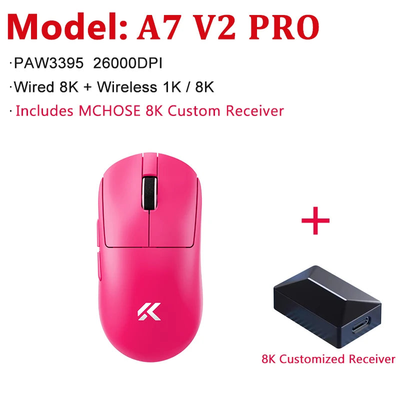 Ratón gaming inalámbrico ultraligero MCHOSE A7 V2 Ultra / Pro Dual 8000Hz PAW3950 TI 42000DPI para PC y gamers de e-sports