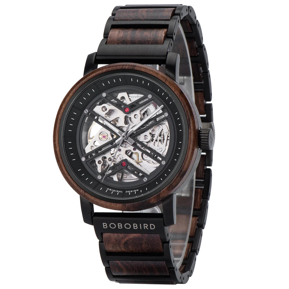 Automatic Mechanical Watch BOBO BIRD New Top Business Men Wooden Wristwatch Unique Custom Engraved Watches Christmas Gift Box