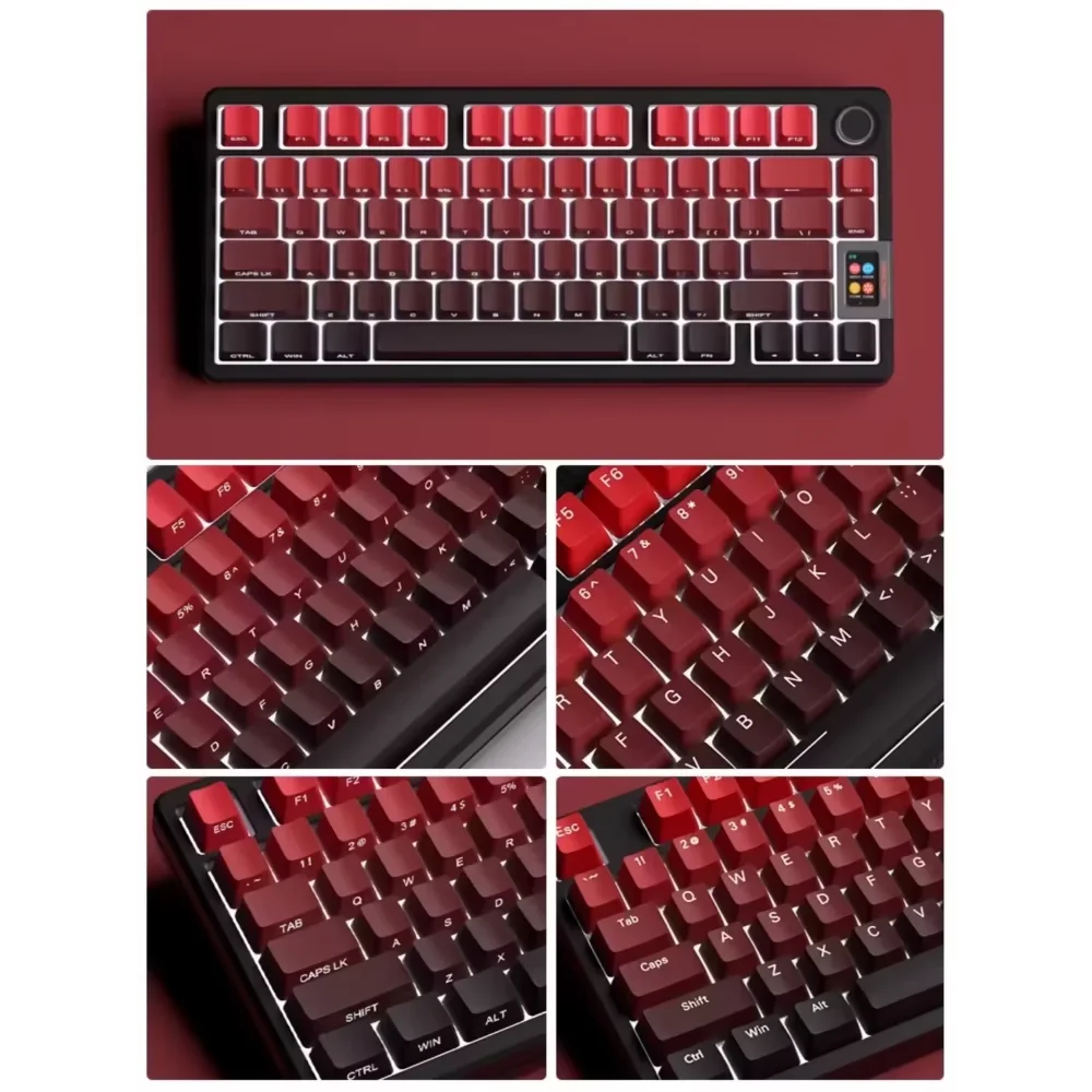 OEM PBT Side Engraved Keycaps for Mechanical Keyboard, 136-Key Red & Black Gradient Keycaps for MX Switch 60/64/84/98/108 Gaming Mechanical Keyboard