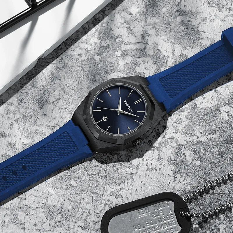 Men’s Luxury Sport Quartz Watch  Silicone Strap, Date Display & Waterproof Design