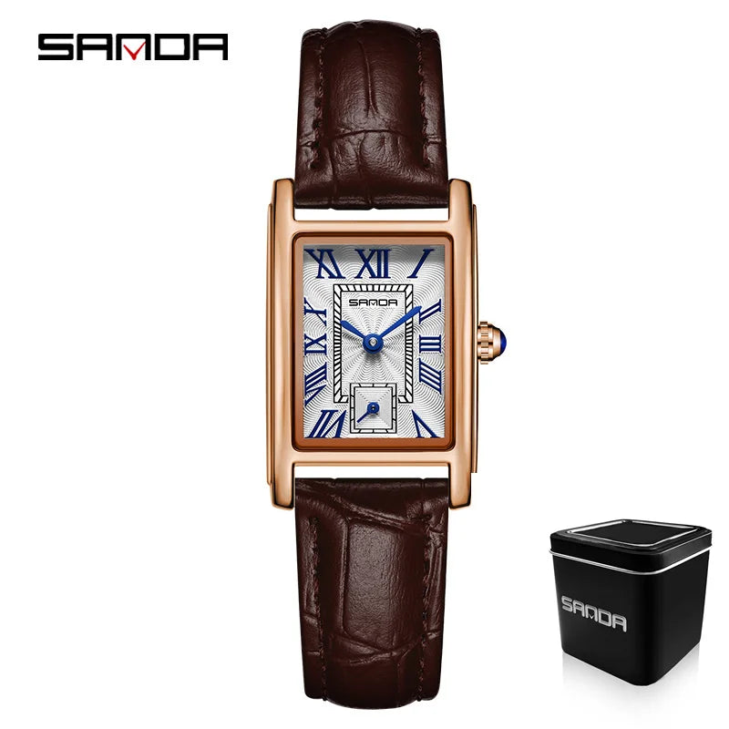 SANDA 1116 Women’s Elegant Quartz Watch  Rectangle Dial, Water Resistant & Business Design