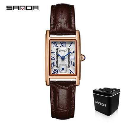 SANDA 1116 Women’s Elegant Quartz Watch  Rectangle Dial, Water Resistant & Business Design