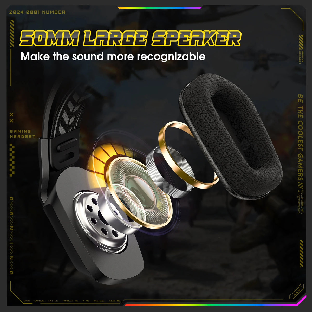 ONIKUMA X13 Wired Gaming Headset with RGB Colorful Lighting Wired Headphones Over-Ear Headphones Lightweight RGB Light Earphone