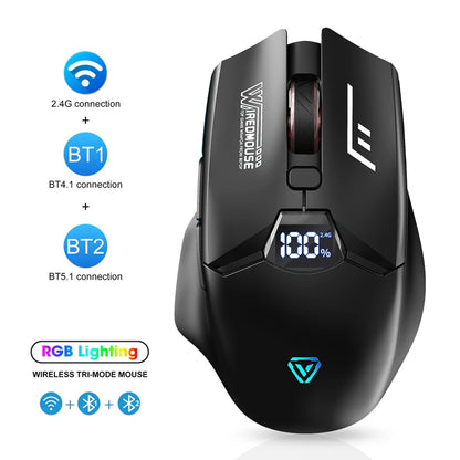 Ratón Bluetooth inalámbrico de doble modo con pantalla inteligente, carga silenciosa, para oficina, gaming, portátil y tablet, universal