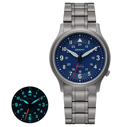 BERNY Titanium Watches for Men Classic Mens Field Watch Easy Read Outdoor Quartz Wristwatch Super Luminous Sapphire 5ATM