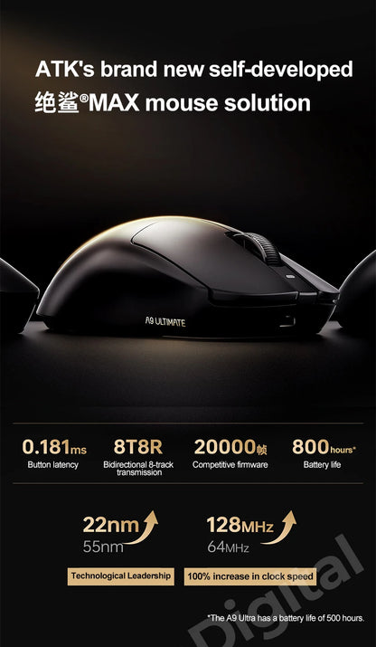 Mouse da gaming wireless ATK Dragonfly A9 Ultimate A9 Air PAW3950 ultraleggero ergonomico e-sport per gamer FPS CSGO A9 Ultra