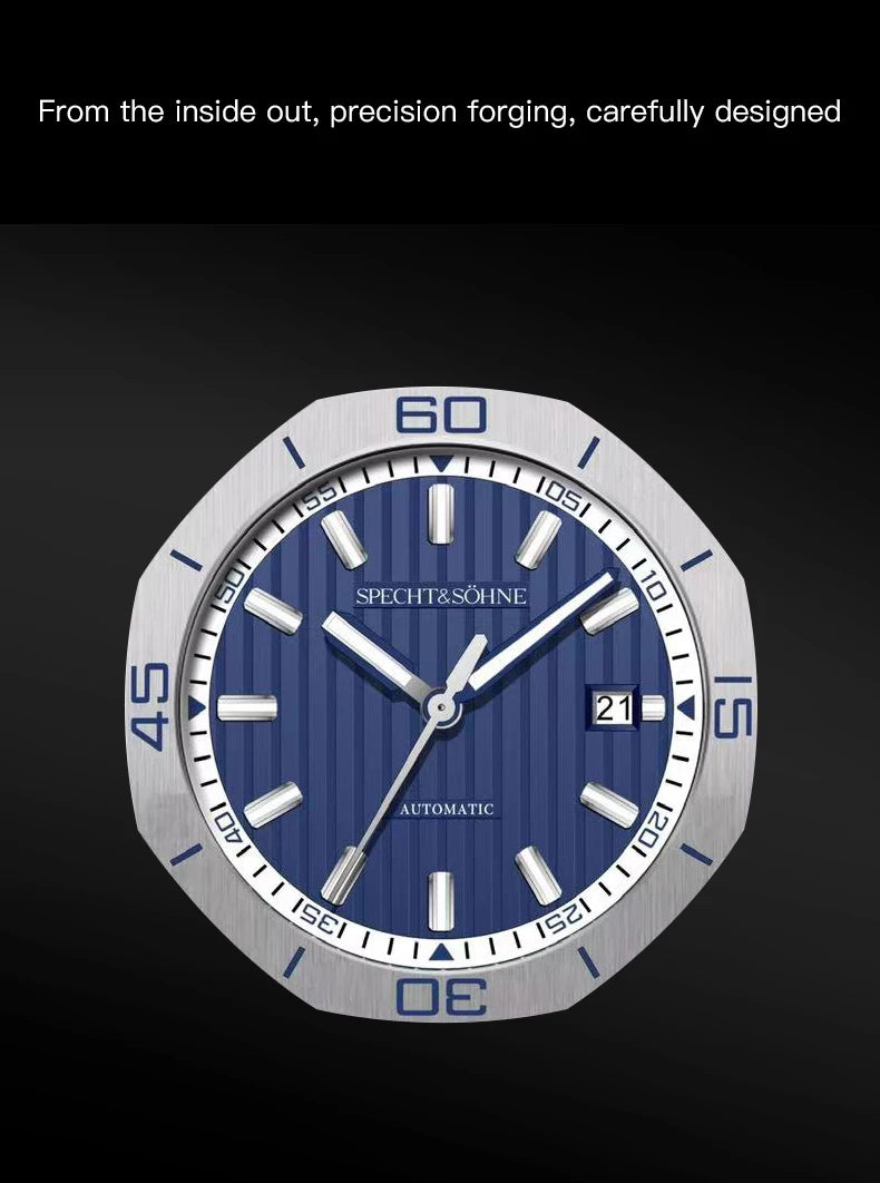 Specht & Sohne New 40mm Men Automatic Mechanical Watches Men Luxury Stainless Steel Watch Rubber Relogio Masculino Waterproof