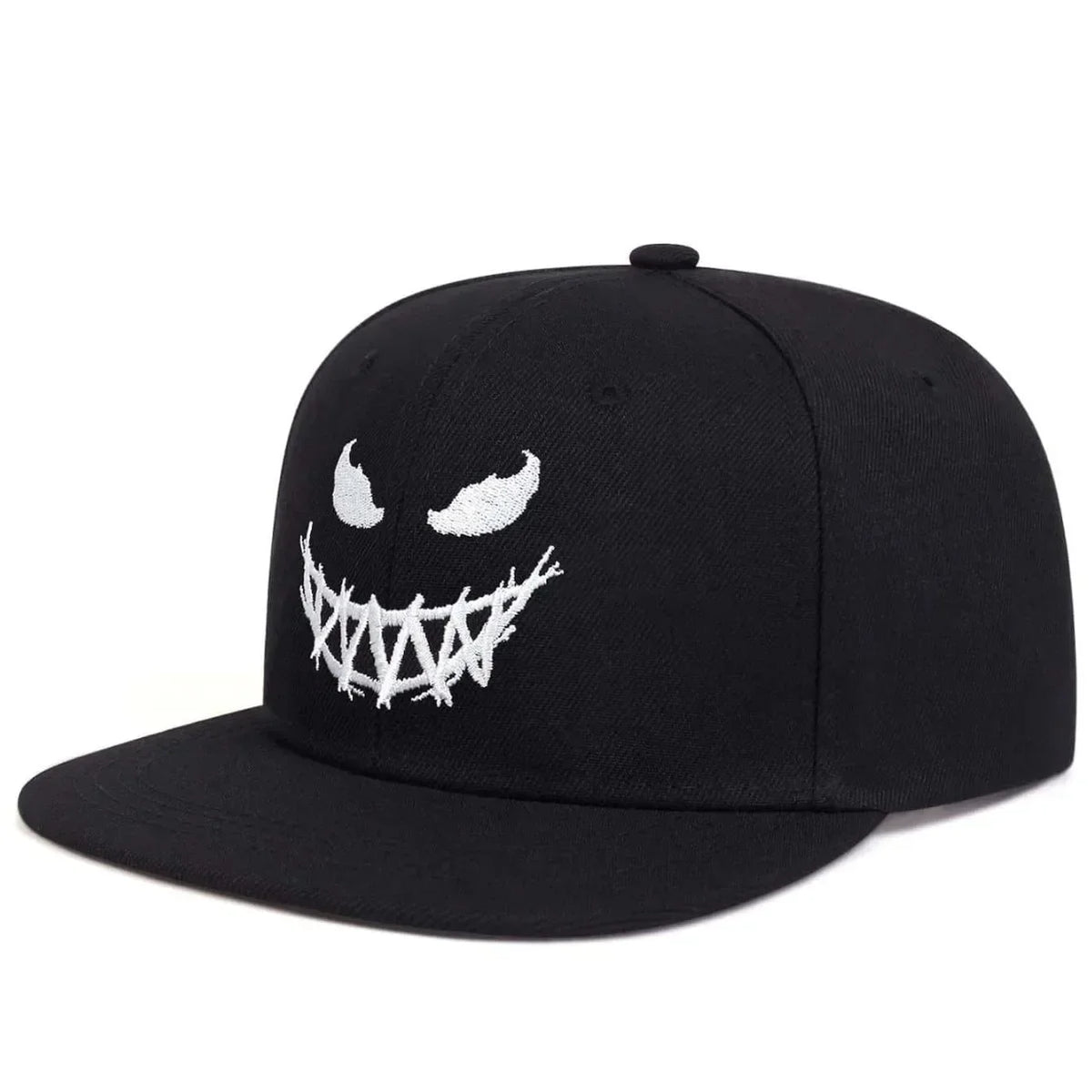 Wide-Brim Baseball Cap 100% Cotton, UV Protection Adjustable with Grin Embroidery & Face Slimming Design