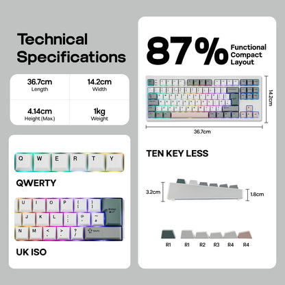 ISO-UK Layout EPOMAKER TH87 TKL Layout Wired/BT/2.4Ghz Wireless NKRO Mechanical Keyboard with 10000mAh Battery & RGB Light