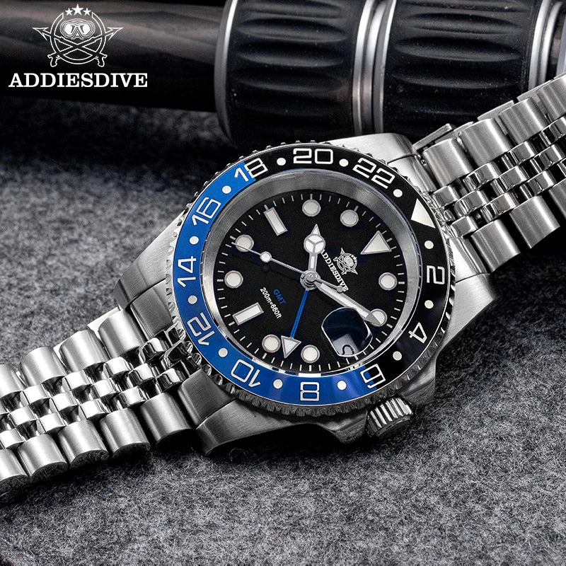 ADDIESDIVE 2024 Top Luxury Men GMT Quartz Wrist Watches Men's Business Sports Luminous 20Bar Waterproof Watch Gift Reloj Hombre