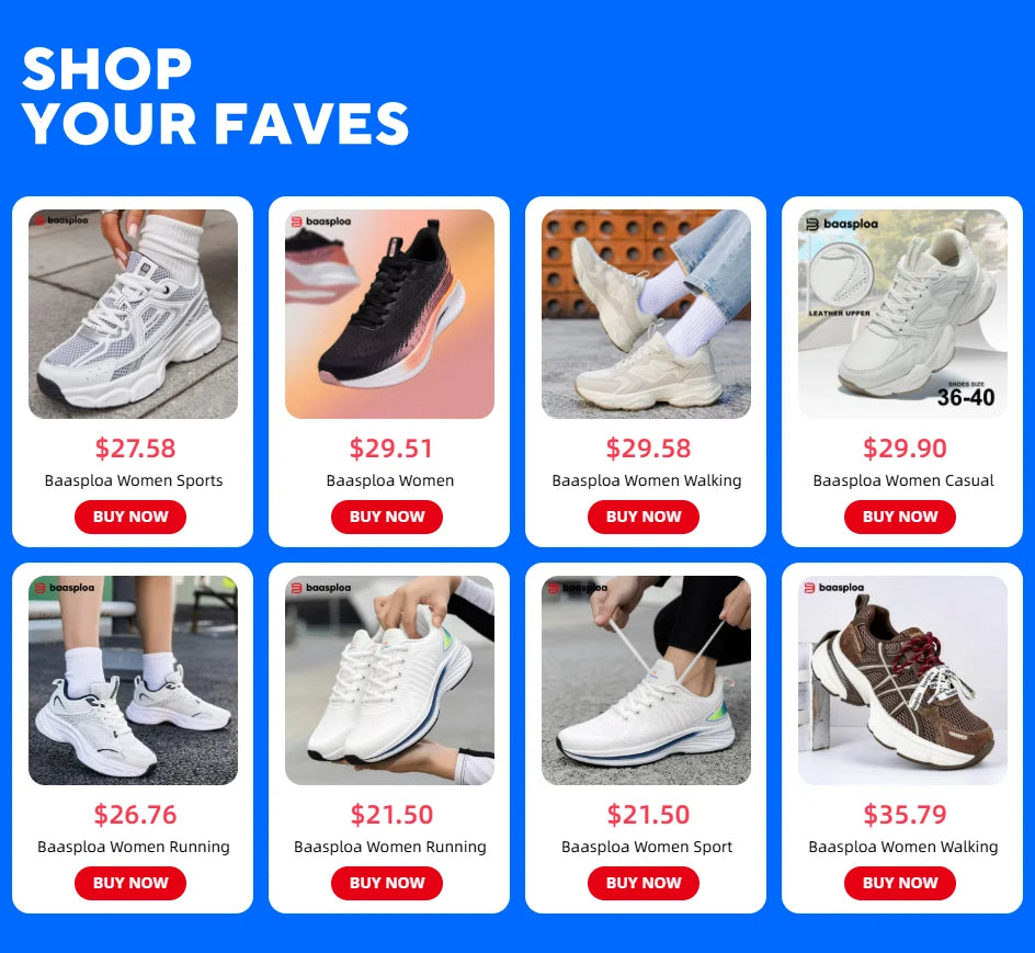 Baasploa Women Running Sneakers Brand Mesh Breathable Comfort Walking Shoes Outdoor Anti-slip Female Casual Jogging Sports Shoes