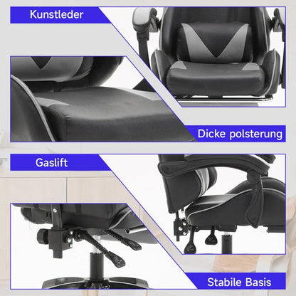 Ergonomic Gaming Chair with Lumbar Support, PU Leather Office Chair, Adjustable Height Computer Chair with Headrest, 360° Swivel